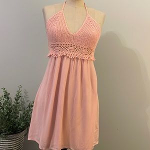 ILLA iLLA pink sun top halter style with crochet bodice -SMALL